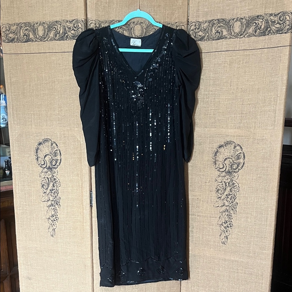 Elegant Black Sequin Silk Dress